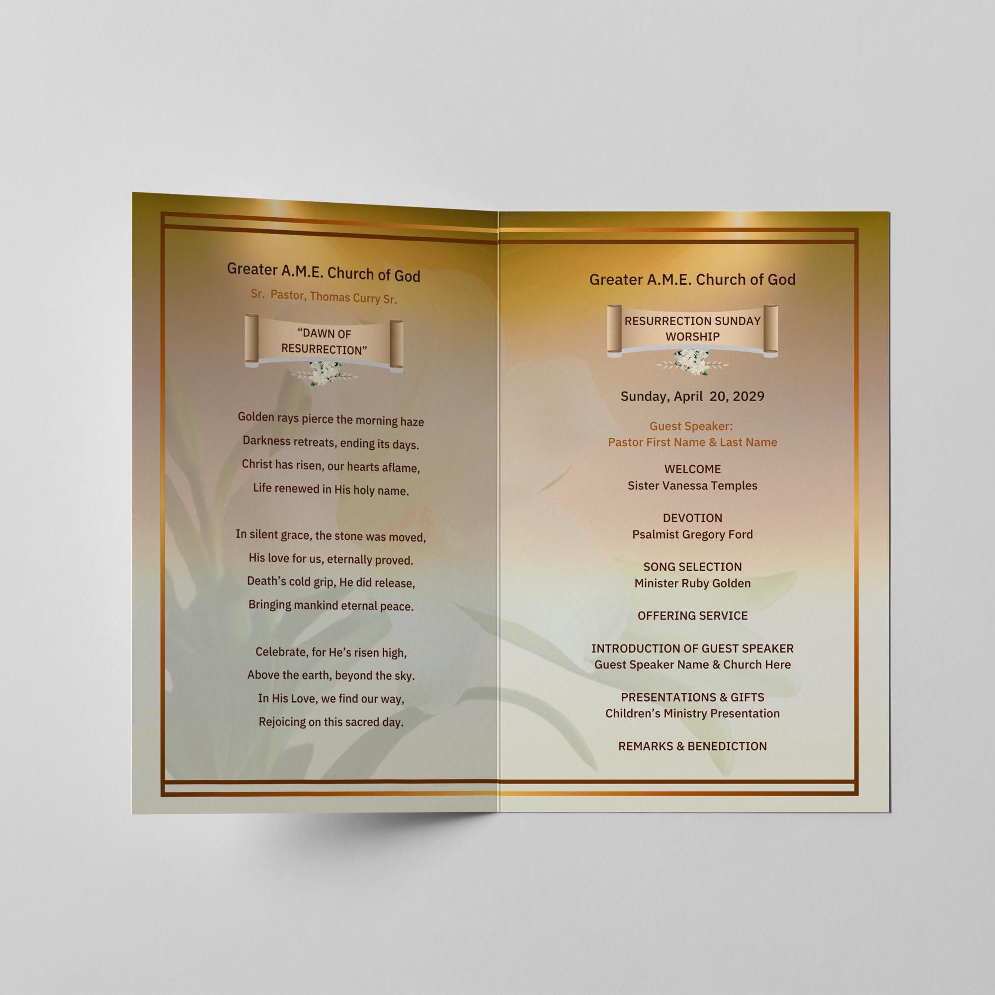 Resurrection Programs Template Resurrection Sunday Program Template | Church Easter Service (editable ...