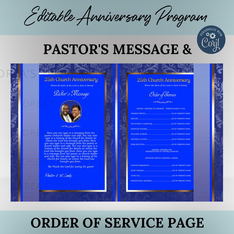Church / Pastoral Anniversary Program Template Editable in Etsy