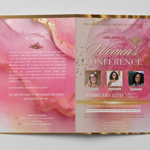 Womens Canva Church Conference Program | Editable Canva Template | Sizes: 11x8.5 | Passion for Praise | 1 sheet - 4 page