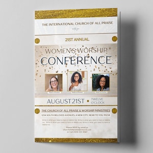 CANVA Editable Church Program Canva Template | Women&#39;s Annual Conference | Sizes: 11x8.5 | Precious White Gold | 1 sheet - 4 page