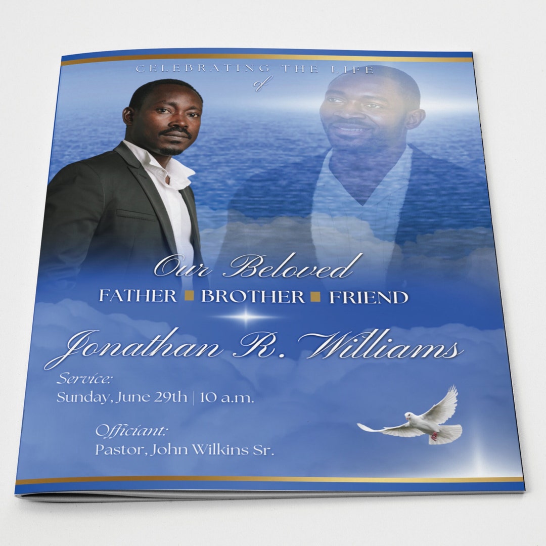 CANVA Obituary Canva Template Father Man Blue Silver Editable