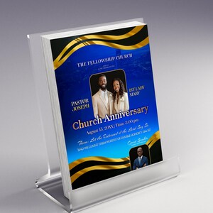 CORJL Church Anniversary Flyer Template | Editable in Corjl | 8.5x11 Size | Blue Gold & Classic Black | Pastor Wife Invitation