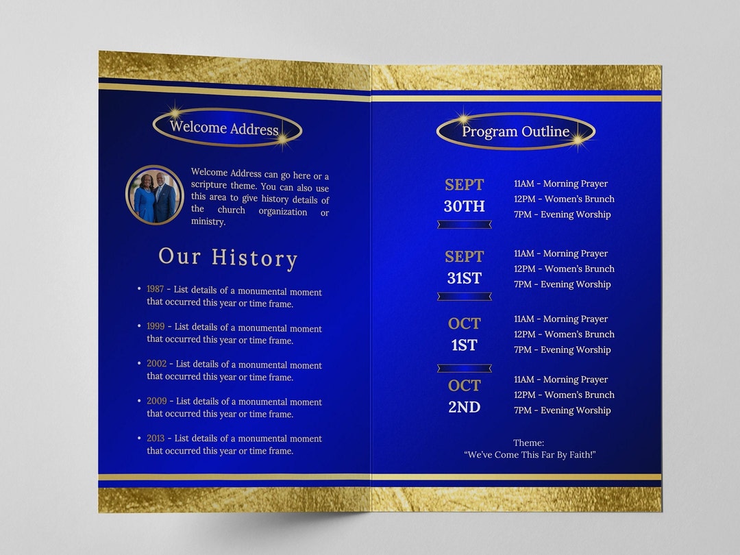 Blue Church Program Template | Canva Pastor Anniversary Program ...