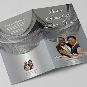 CORJL Church / Pastoral Anniversary Program Template | Editable in Corjl | Ribboned Classic Gray | Print Size: 8.5x11 | 4 Pages