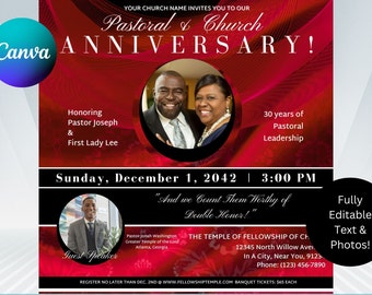 CANVA Church Anniversary Flyer | Canva | Red Black | Church Invitation Flyer Invite