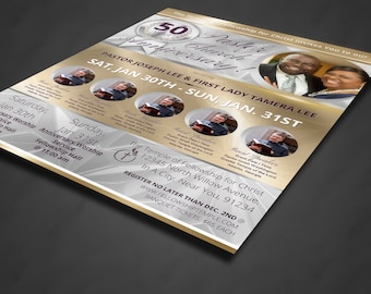 CANVA Church Anniversary Flyer Single USLetter Size Flyer (8.5x11) | Instant Download | Editable Personalize | Silver & Gold Theme