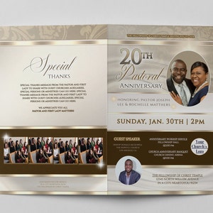 CORJL Pastor & Wife Church Anniversary Program Booklet Template | Editable | Beige Brown Design | Size: 8.5x11 Folded-8.5x5.5 | 8 pages