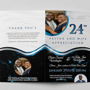 CORJL Pastor Appreciation Program | Editable Corjl Template - Dark Teal Silver | Size: 8.5x11 - Folded-8.5x5.5 | One Sheet