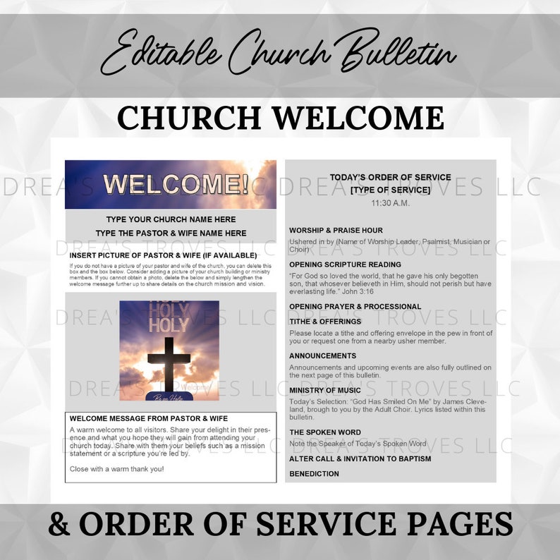 Editable Church Bulletin Template microsoft Publisher Etsy