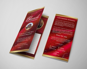 Church Anniversary Program | Red Ribbon Trifold Brochure Template (Digital Download)