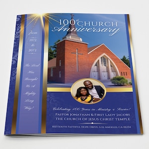 CANVA Church / Pastors Anniversary Service Program Template | Editable | Vintage Royal Blue Gold | Single Sheet Only 8.5x11 | 8 Pgs