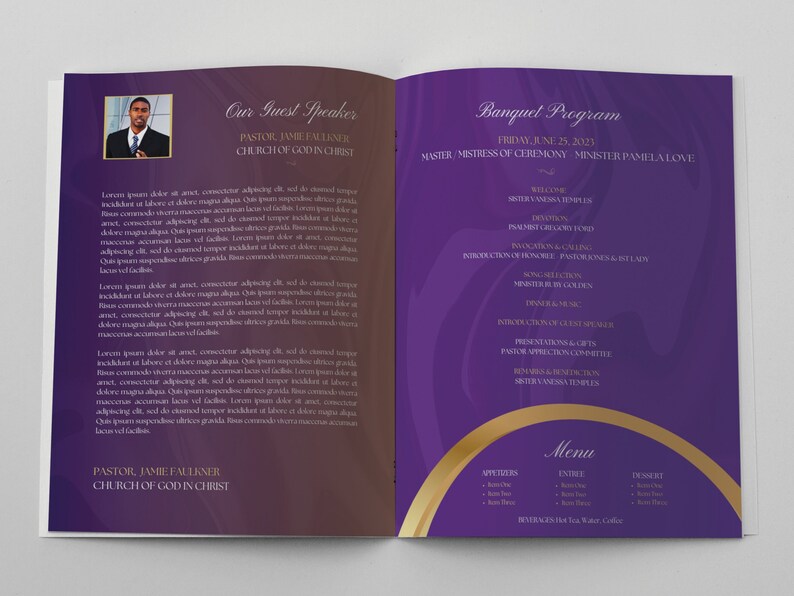 Purple & Gold Church Anniversary Program | Canva Template (17x11) - Etsy