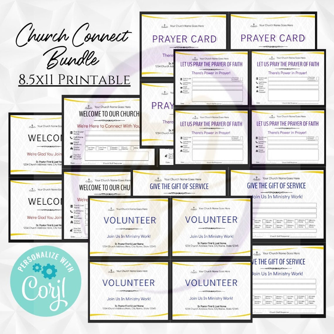CORJL Church Connect Card Bundle | DIY Printable | 1 Sheet Size: 11x8.5 ...