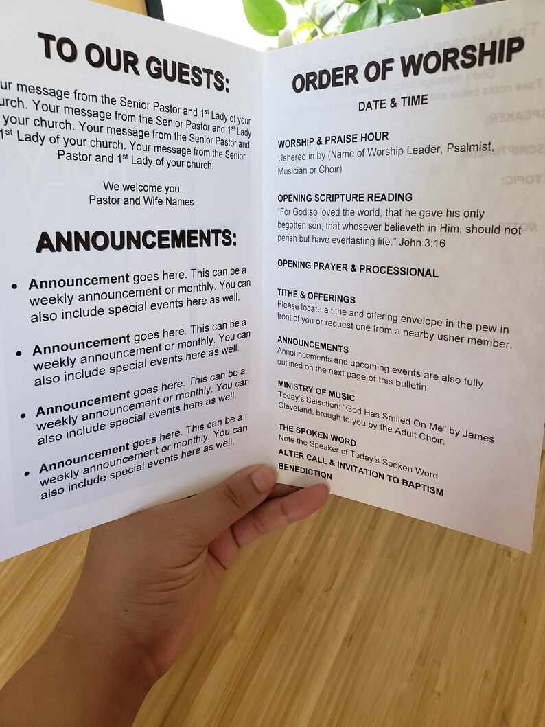 Editable Church Bulletin Template 4 Pages microsoft Word Etsy