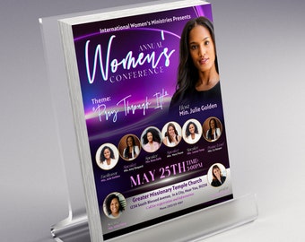 Womens Church Flyer | Editable Canva Template | 8.5x11 Size | Bonus Instagram Size: 1080x1080 | Glorious Pink to Purple Divine