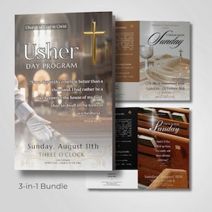 CANVA Church Usher Anniversary Day Program | 11x8.5 US Letter Bulletin | Canva Template Design | Editable Printable