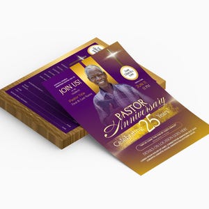 Purple Gold Pastor Appreciation Flyer Program Template | Editable Canva Church Template | Double Sided Front Back Pastor Anniversary | Y900