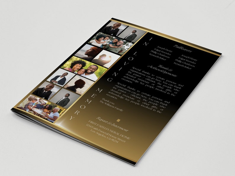 Canva Obituary Template | Father, Man Black Gold | Editable Funeral ...
