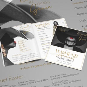 Church Women Fashion Show Program Template | Elegant Editable Corjl Design | Modern Black & White | 2 Sizes: 11x17 and 8.5x11 | Printable