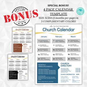 Church Calendar Printable Bundle Editable in Corjl 3 Sizes: 8.5x14 ...