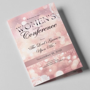Pink Pearly Women's Conference Program Template | Editable Canva (8.5x5.5)