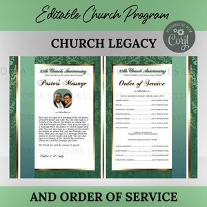 CORJL Church Program Template | Editable in Corjl | Vintage Mint Green ...