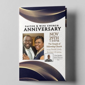 CORJL Pastor and Wife Church Anniversary Program | Editable Template | White Black Gold | Size: 8.5x11 Folded-8.5x5.5 | 1 sheet - 4 page