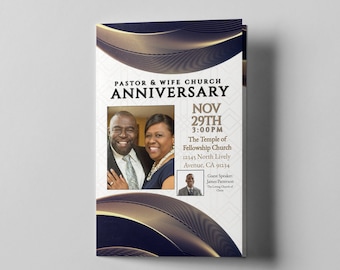 Pastor and Wife Anniversary Program Template | Editable, Black and Gold (Digital Download)