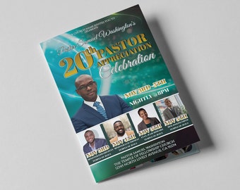 Pastor Appreciation Program | Editable Template in Corjl | Design Electric Green | 2 Sizes: 8.5x11 & 11x17 | 4 Page One Sheet Page