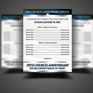 CORJL Church Anniversary Flyer & Program Templates - Best Blue Silver | Editable Text and Photo Only in Corjl | 2 Sizes: 8.5x11 , 5x7