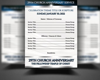 Church Anniversary Flyer & Program Templates - Best Blue Silver | Editable Text and Photo Only in Corjl | 2 Sizes: 8.5x11 , 5x7