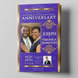CORJL Church Anniversary Program Template | Editable Brochure | Royal Purple Gold | Print Size: 8.5x11 | Pastor Appreciation | 4 Pages