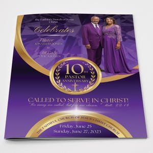 CANVA Church Anniversary Program | Canva Template | Purple & Gold | Sizes: 11x17, 14x8.5 | 8 page Booklet | Editable Color Guide