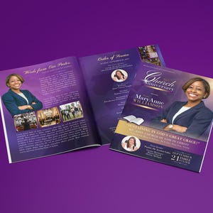 Purple Gold Church Program Template | Anniversary, Pastoral (Canva)