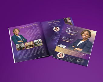 Purple Gold Church Program Template | Anniversary, Pastoral (Canva)
