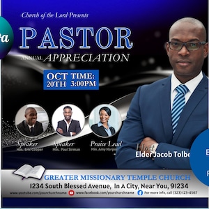 Pastor Appreciation Invite | Canva Template | Blue Silver