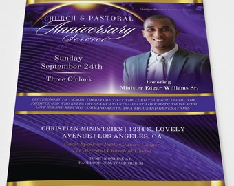 Pastor Anniversary Program | Pastoral Church Canva Template | Purple & Gold | Size: 11x17 / Fold to 8.5.x11 | 8 page | Booklet | Y300