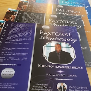 CANVA Pastoral Anniversary Pastor Church Program Template - Bundle | Canva | One Sheet | 4 Editable Colors | 3 Sizes - 11x8.5, 14x8.5, 17x11