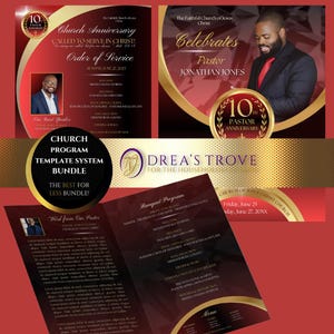 Church Anniversary Program & Flyer | Red, Black, Gold (Canva Template)