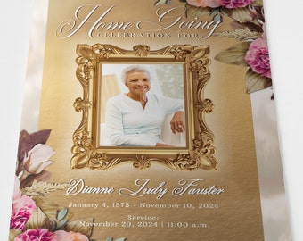 Floral Obituary Template | Church Funeral Program | Editable in Corjl | Size: 17x11 Tabloid Obituary | Homegoing Obituary | W300