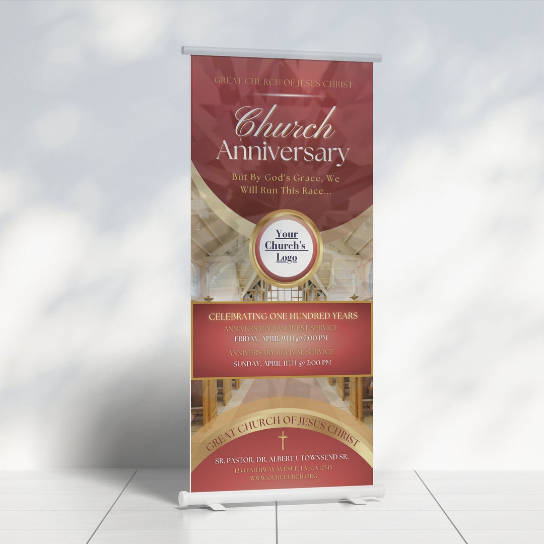 Church Anniversary Banner Template | Red and Gold (canva Editable) - Etsy