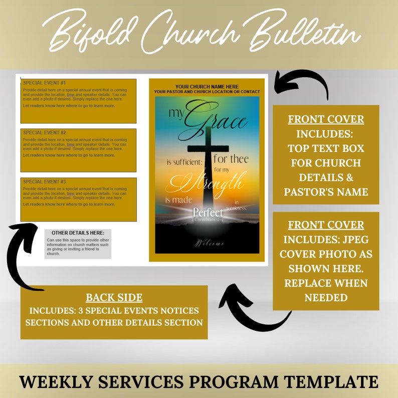 Editable Church Bulletin Template 4 Pages microsoft Word Etsy