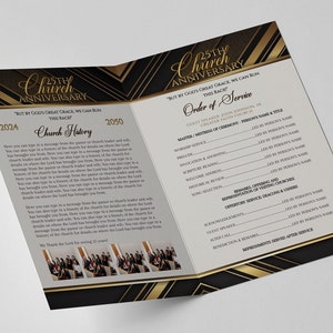 CORJL Pastor & Wife Church Anniversary Program Booklet Template | Editable | Gold Black | Size: 8.5x11 Folded- 8.5x5.5 | 4 pages | K100
