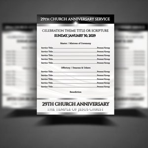 CORJL Church Anniversary Invitation & Program DIY Flyer - SilverBlackTie (Corjl Only) | Editable Church Flyer | Size: 8.5x11 and 8.5.x5.5