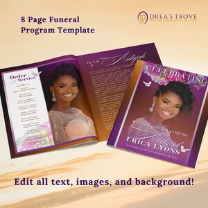 Floral Funeral Program Template | Celebration of Life, 8 Pages (Canva)