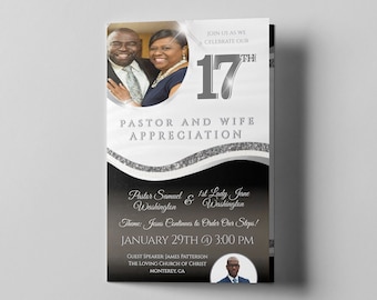 CORJL Pastor Appreciation / Church Anniversary Editable Template - Sparkled Gray Silver & Black White | Size: 8.5x11 - Folded-8.5x5.5