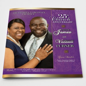 CORJL Church / Pastoral Anniversary Program Template | Editable | Vintage Royal Lined Gold + Purple | Size: 11x17-Folded-8.5x11 | 8 Pages