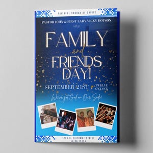 CANVA Church Program Template | Family Day Editable Program | Sizes: 8.5x5.5 Bifold | Richly Blessed Blue & White | 1 sheet - 4 page