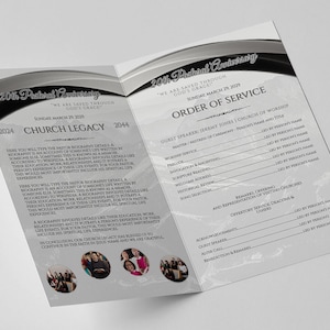 CORJL Church Anniversary Program Template | Editable Brochure in Corjl | Silver Black | 2 Print Sizes: 11X17 & 11x8.5 | 4 Pages