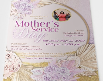 CORJL Church Program Template | Editable | Gracious Pink and Gold | | Mother's Day | Womens Conference | 2 Sizes 11x17 & 11x8.5 | 4 pages